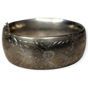 CT STER NS ATTCH 925 Sterling Silver Antique Art Deco Engraved Bangle Bracelet